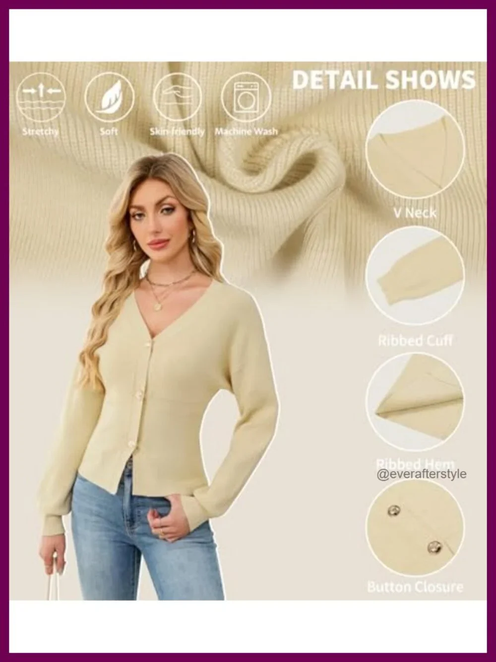ECOWISH Cropped Cardigan Sweaters for Women Long Sleeve V Neck Button Down